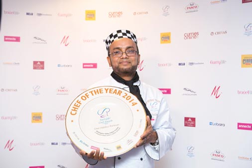 Chef Habibur Rahman was proud to receive the prestigious Best Chef of the year award 2014 at the Curry Life Awards